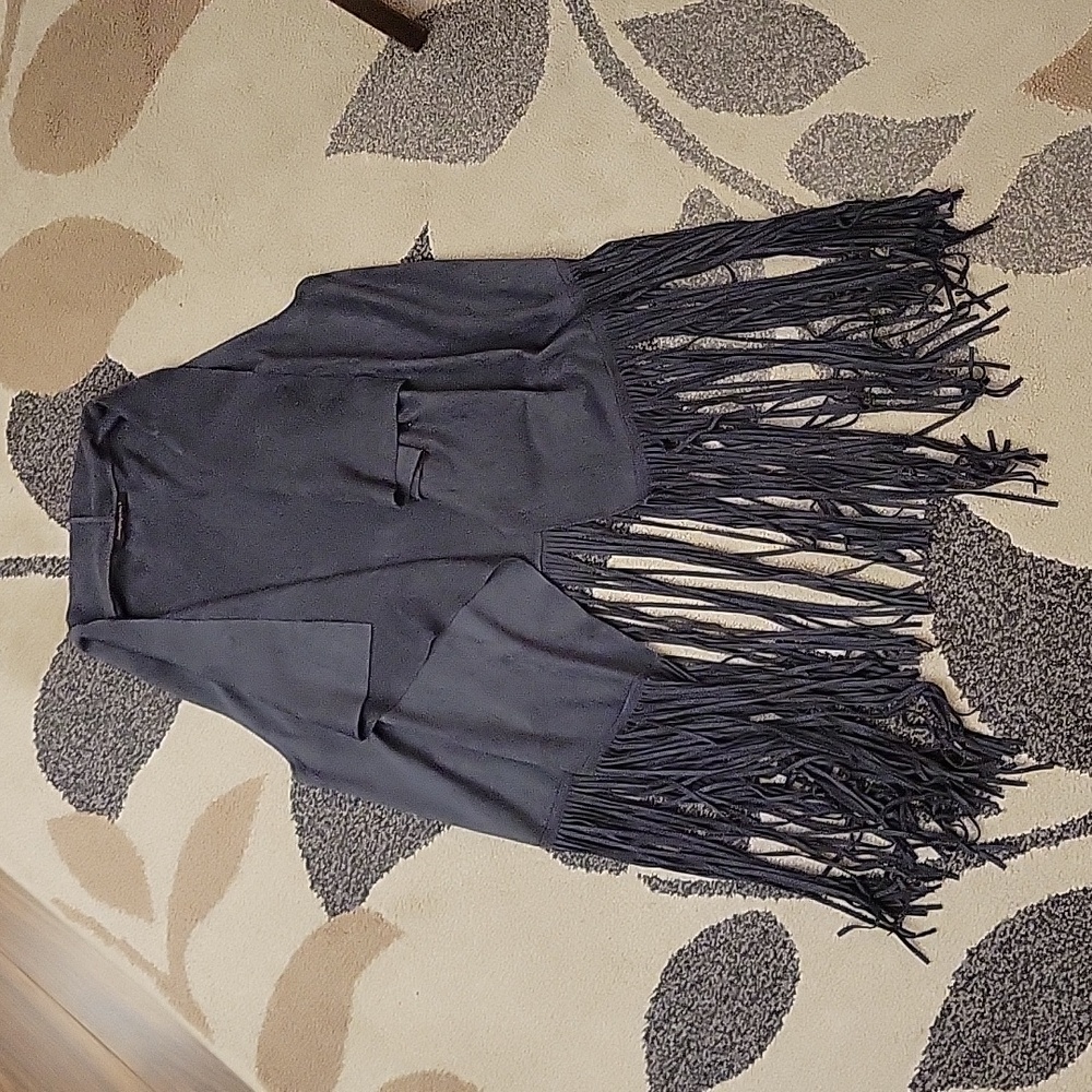 Western/Boho Fringed Vest, Dark Grey, Size M/L, EUC